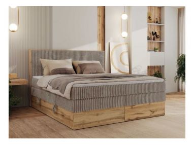 Łóżko kontynentalne WOOD CLASSIC KING 160x200 - H4 - jasnobrązowy, sztruks