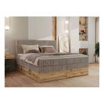 Łóżko kontynentalne WOOD CLASSIC KING 160x200 - H4 - jasnobrązowy, sztruks
