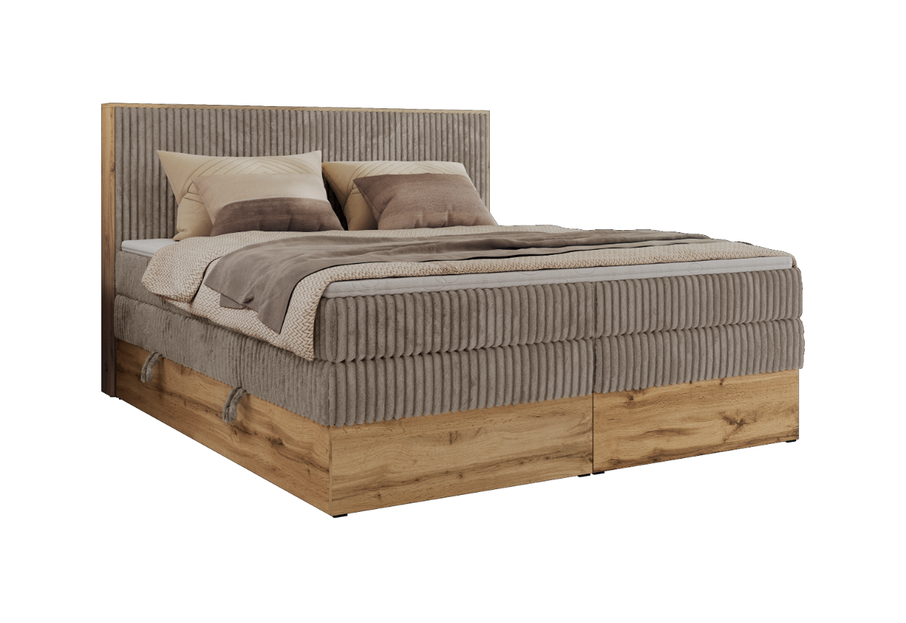 Łóżko kontynentalne WOOD CLASSIC KING 160x200 - H4 - jasnobrązowy, sztruks