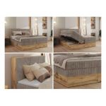 Łóżko kontynentalne WOOD CLASSIC KING 200x200 - H4 - jasnobrązowy, sztruks