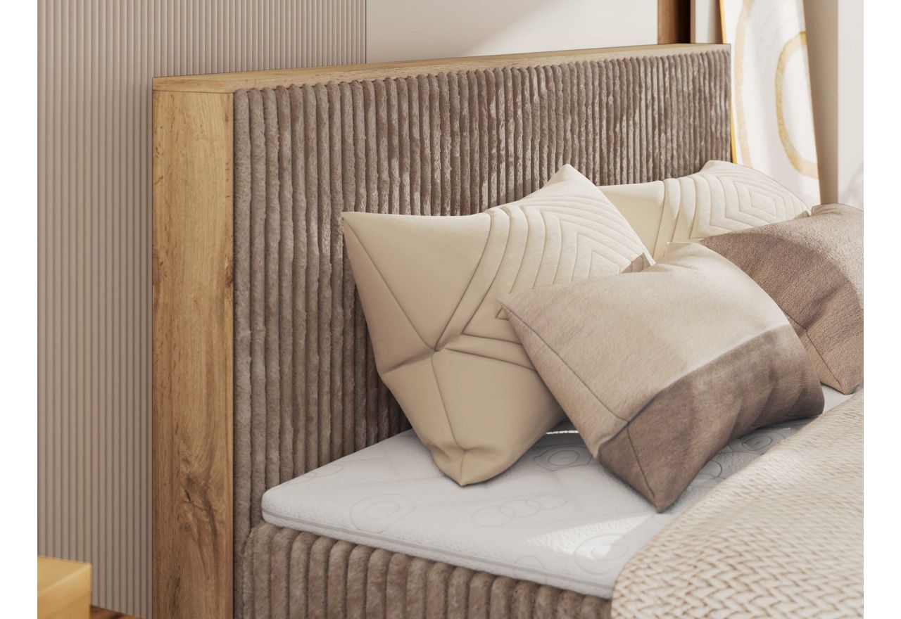 Łóżko kontynentalne WOOD CLASSIC KING 140x200 - H3 - brązowy, sztruks