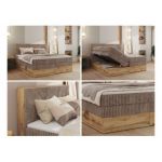 Łóżko kontynentalne WOOD CLASSIC KING 140x200 - H3 - brązowy, sztruks