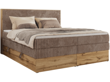 Łóżko kontynentalne WOOD CLASSIC KING 180x200 - H3 - brązowy, sztruks