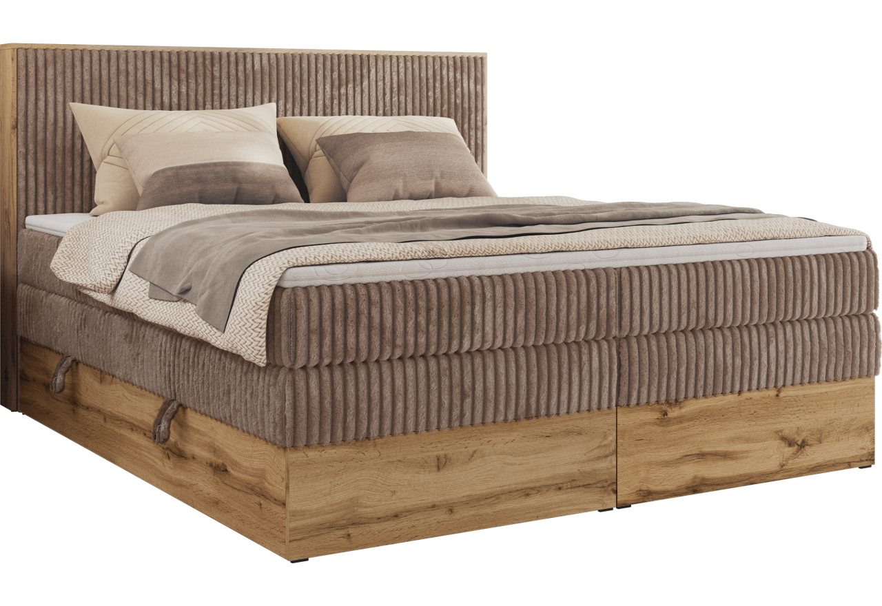 Łóżko kontynentalne WOOD CLASSIC KING 160x200 - H4 - brązowy, sztruks