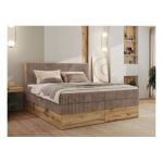 Łóżko kontynentalne WOOD CLASSIC KING 180x200 - H4 - brązowy, sztruks