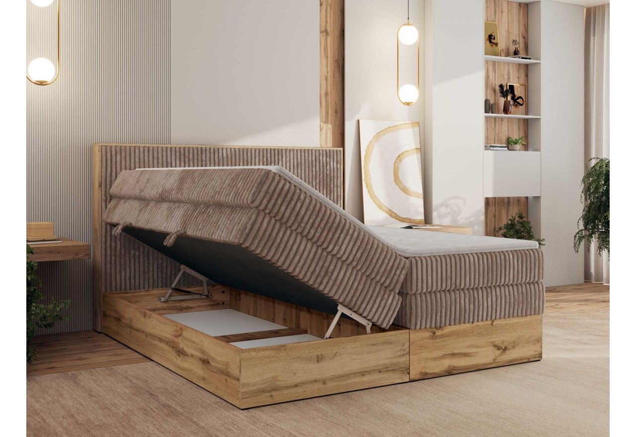 Łóżko kontynentalne WOOD CLASSIC KING 180x200 - H4 - brązowy, sztruks