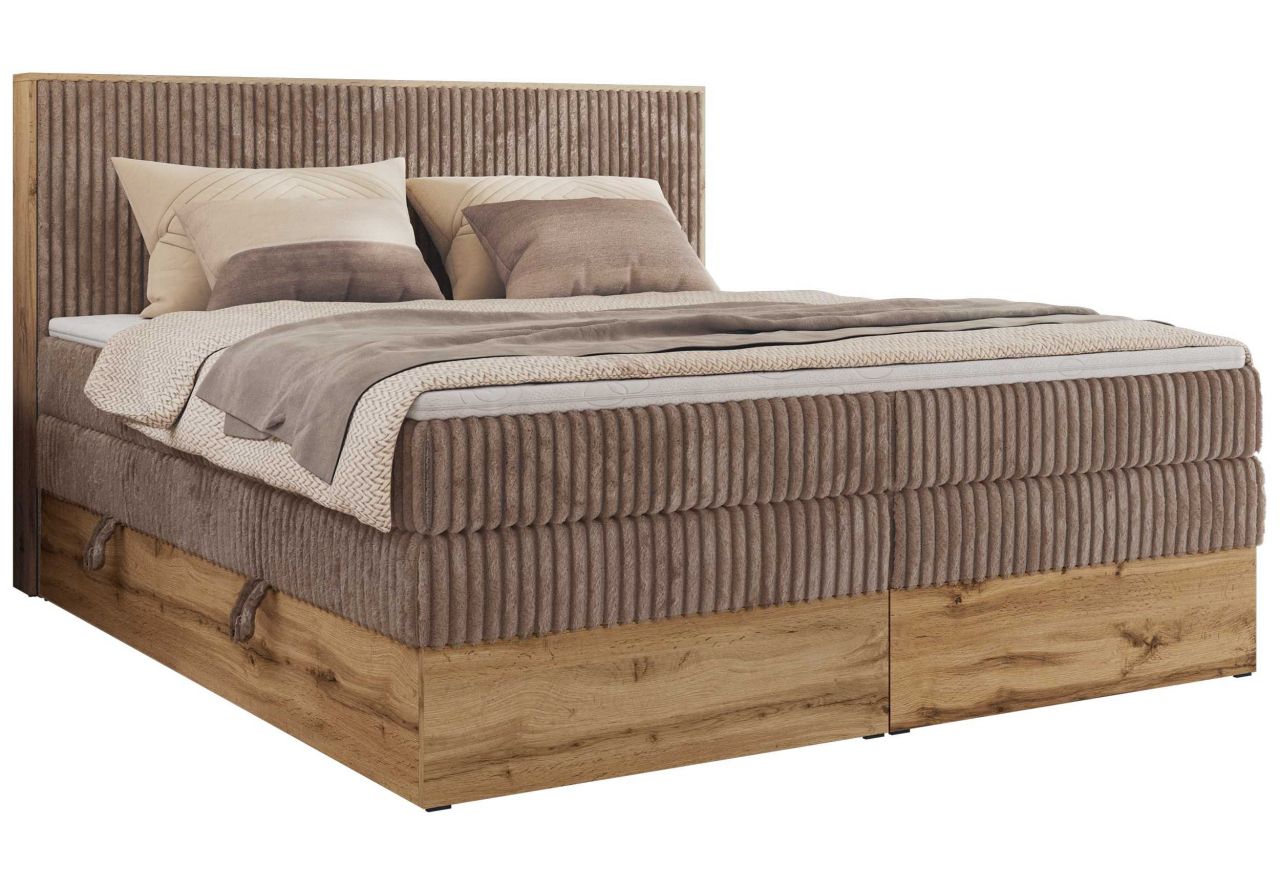 Łóżko kontynentalne WOOD CLASSIC KING 180x200 - H4 - brązowy, sztruks
