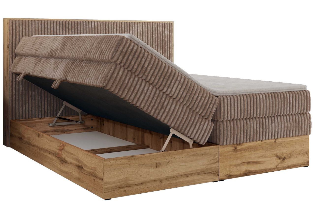 Łóżko kontynentalne WOOD CLASSIC KING 200x200 - H4 - brązowy, sztruks