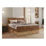 Łóżko kontynentalne WOOD CLASSIC KING 140x200 - H3 - pomarańczowy, sztruks