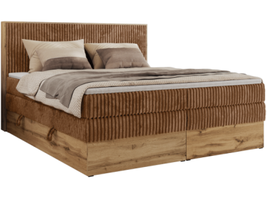 Łóżko kontynentalne WOOD CLASSIC KING 140x200 - H3 - pomarańczowy, sztruks