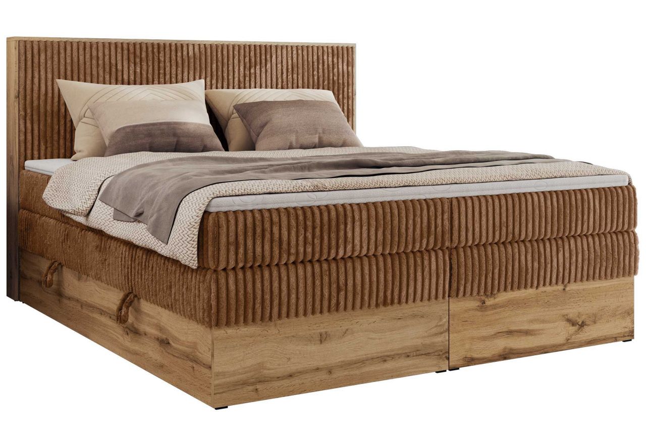 Łóżko kontynentalne WOOD CLASSIC KING 160x200 - H3 - pomarańczowy, sztruks
