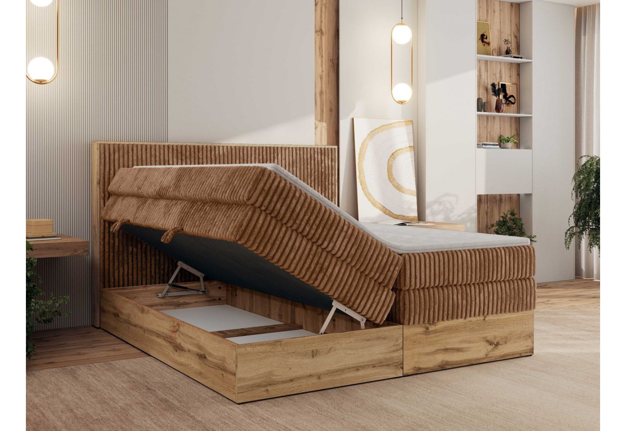 Łóżko kontynentalne WOOD CLASSIC KING 180x200 - H3 - pomarańczowy, sztruks