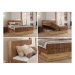 Łóżko kontynentalne WOOD CLASSIC KING 180x200 - H3 - pomarańczowy, sztruks