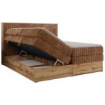 Łóżko kontynentalne WOOD CLASSIC KING 180x200 - H3 - pomarańczowy, sztruks
