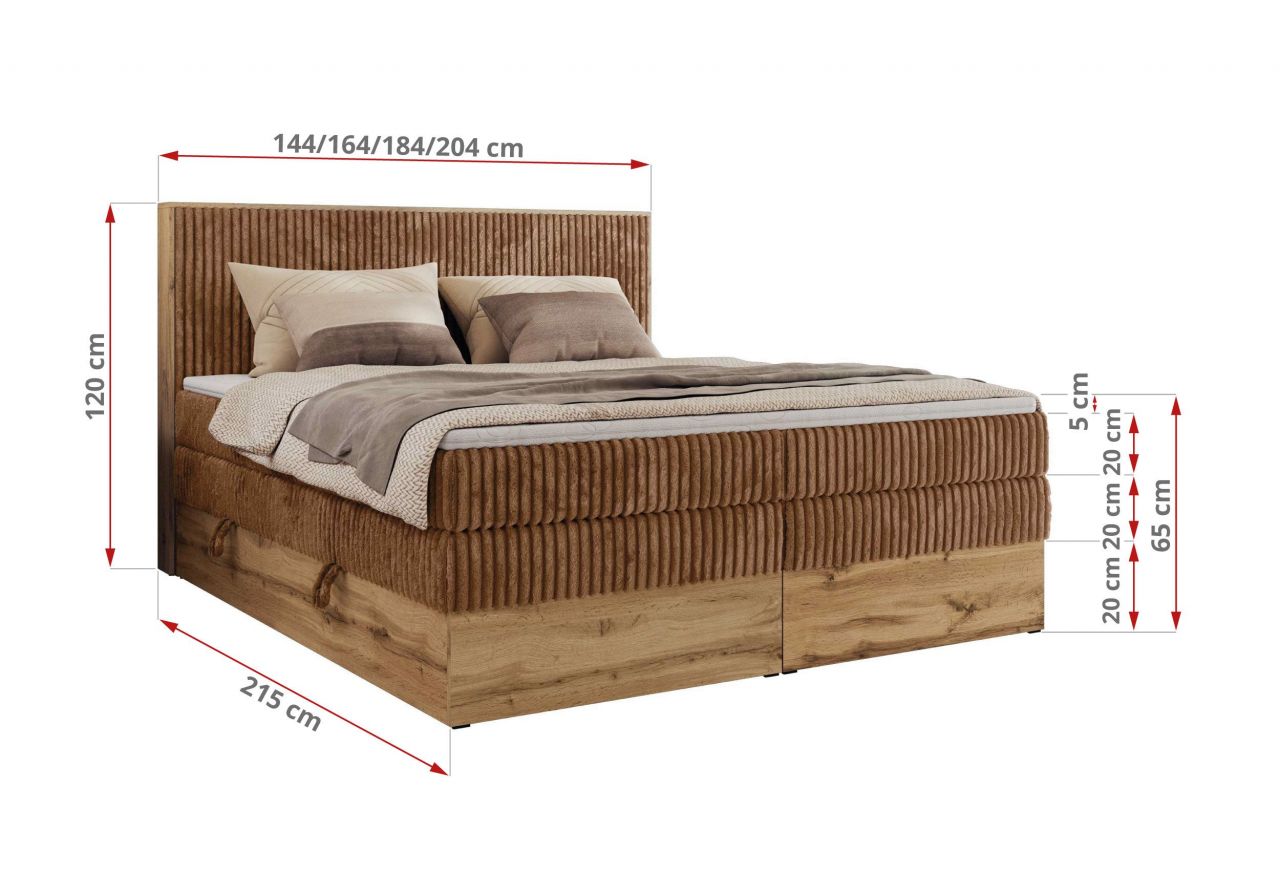 Łóżko kontynentalne WOOD CLASSIC KING 200x200 - H3 - pomarańczowy, sztruks