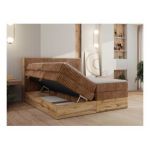 Łóżko kontynentalne WOOD CLASSIC KING 160x200 - H4 - pomarańczowy, sztruks