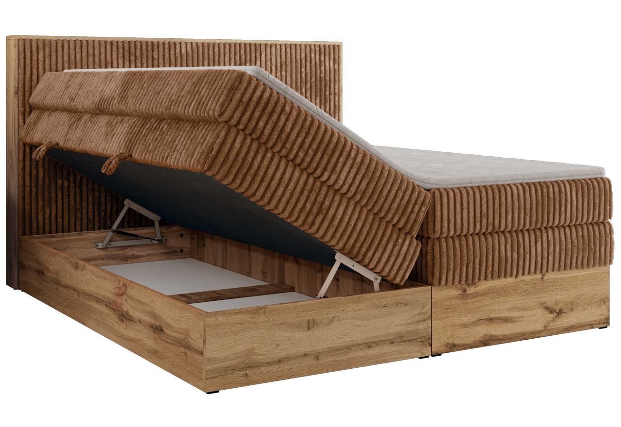 Łóżko kontynentalne WOOD CLASSIC KING 160x200 - H4 - pomarańczowy, sztruks