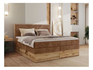 Łóżko kontynentalne WOOD CLASSIC KING 180x200 - H4 - pomarańczowy, sztruks