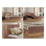 Łóżko kontynentalne WOOD CLASSIC KING 140x200 - H3 - różowy, sztruks