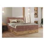 Łóżko kontynentalne WOOD CLASSIC KING 160x200 - H3 - różowy, sztruks