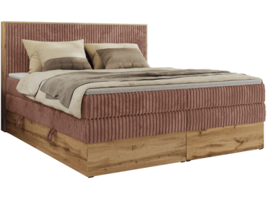 Łóżko kontynentalne WOOD CLASSIC KING 160x200 - H3 - różowy, sztruks