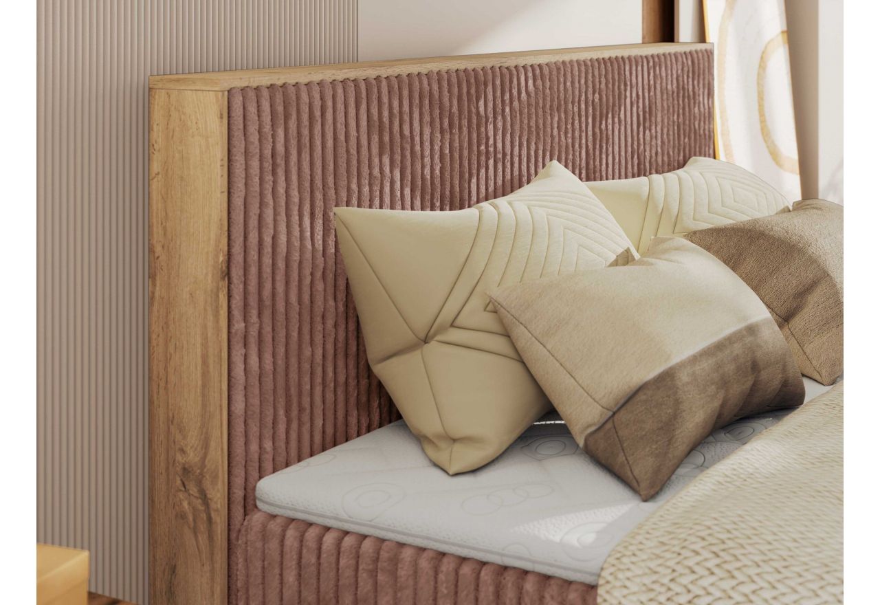 Łóżko kontynentalne WOOD CLASSIC KING 160x200 - H4 - różowy, sztruks