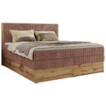 Łóżko kontynentalne WOOD CLASSIC KING 160x200 - H4 - różowy, sztruks