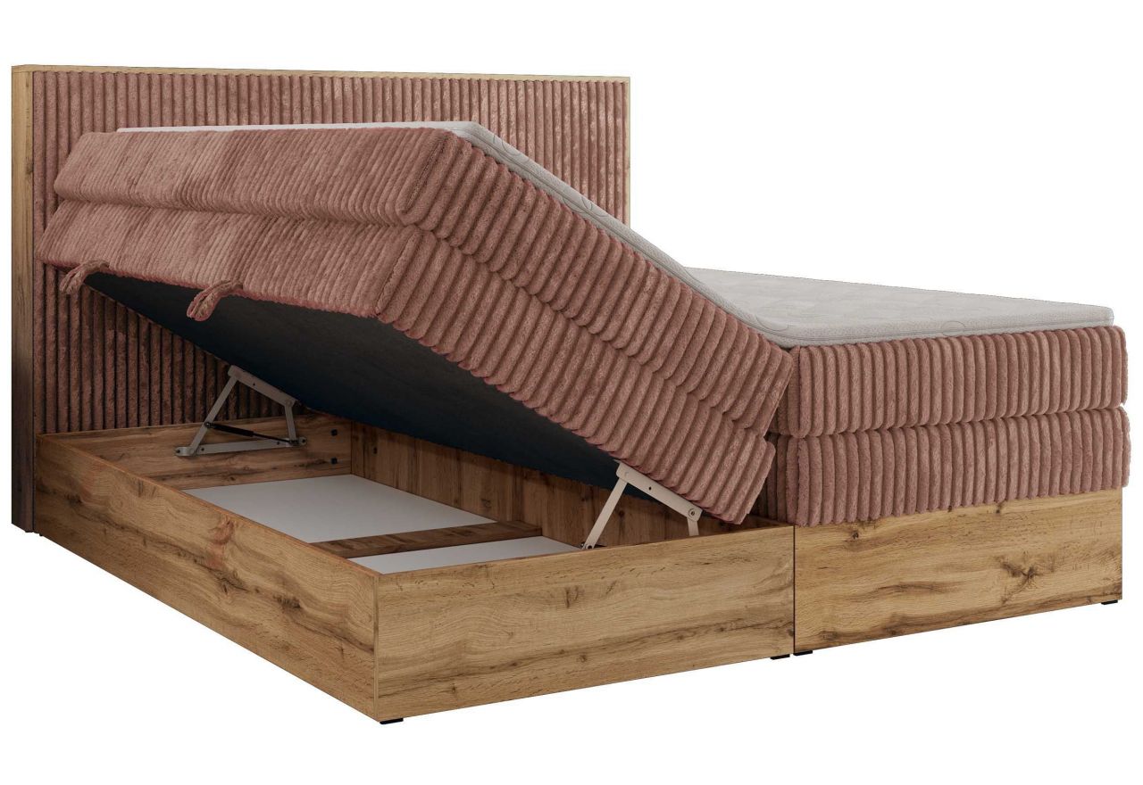 Łóżko kontynentalne WOOD CLASSIC KING 160x200 - H4 - różowy, sztruks