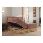 Łóżko kontynentalne WOOD CLASSIC KING 180x200 - H4 - różowy, sztruks