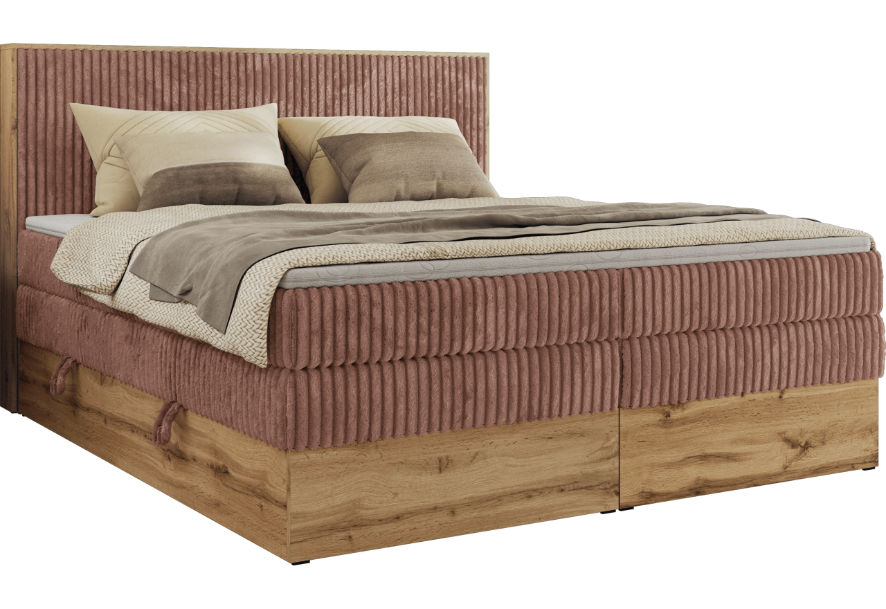 Łóżko kontynentalne WOOD CLASSIC KING 200x200 - H4 - różowy, sztruks