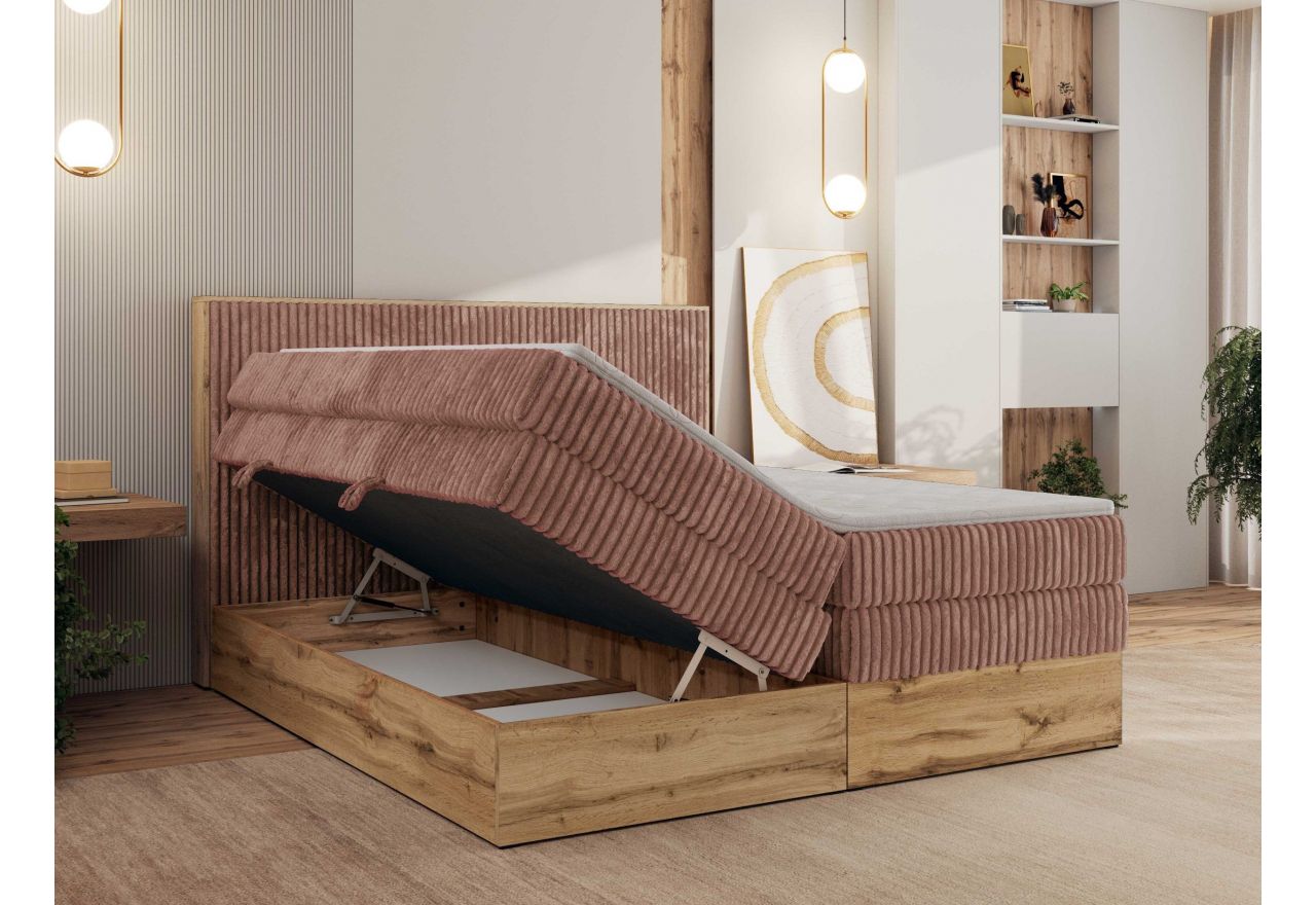 Łóżko kontynentalne WOOD CLASSIC KING 200x200 - H4 - różowy, sztruks
