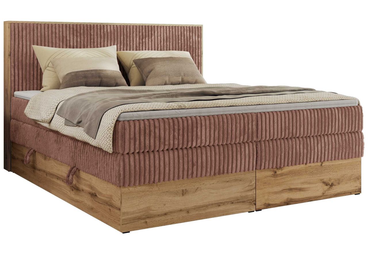 Łóżko kontynentalne WOOD CLASSIC KING 200x200 - H4 - różowy, sztruks