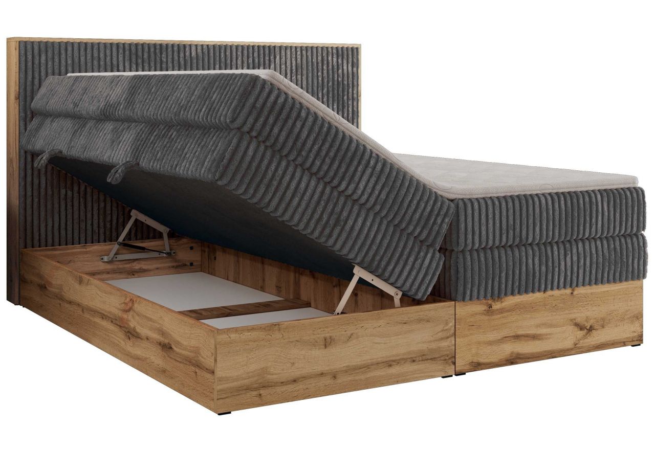 Łóżko kontynentalne WOOD CLASSIC KING 160x200 - H3 - szary, sztruks