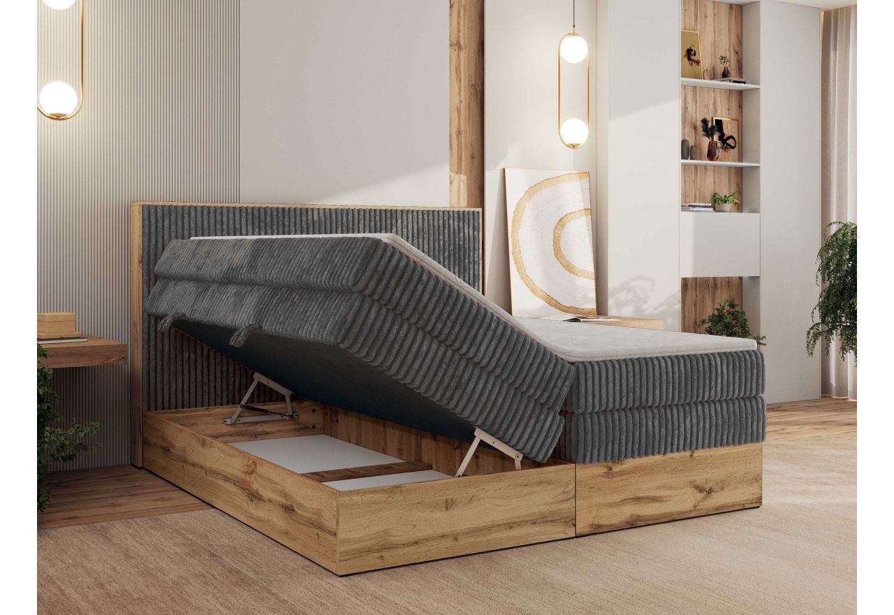 Łóżko kontynentalne WOOD CLASSIC KING 180x200 - H3 - szary, sztruks