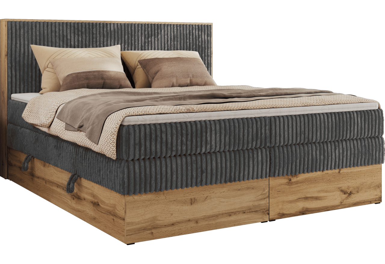 Łóżko kontynentalne WOOD CLASSIC KING 160x200 - H4 - szary, sztruks