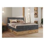 Łóżko kontynentalne WOOD CLASSIC KING 180x200 - H4 - szary, sztruks