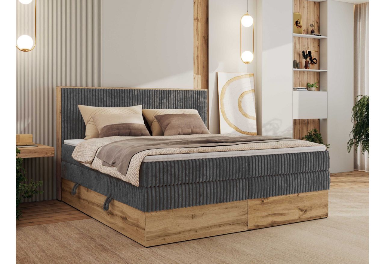 Łóżko kontynentalne WOOD CLASSIC KING 200x200 - H4 - szary, sztruks