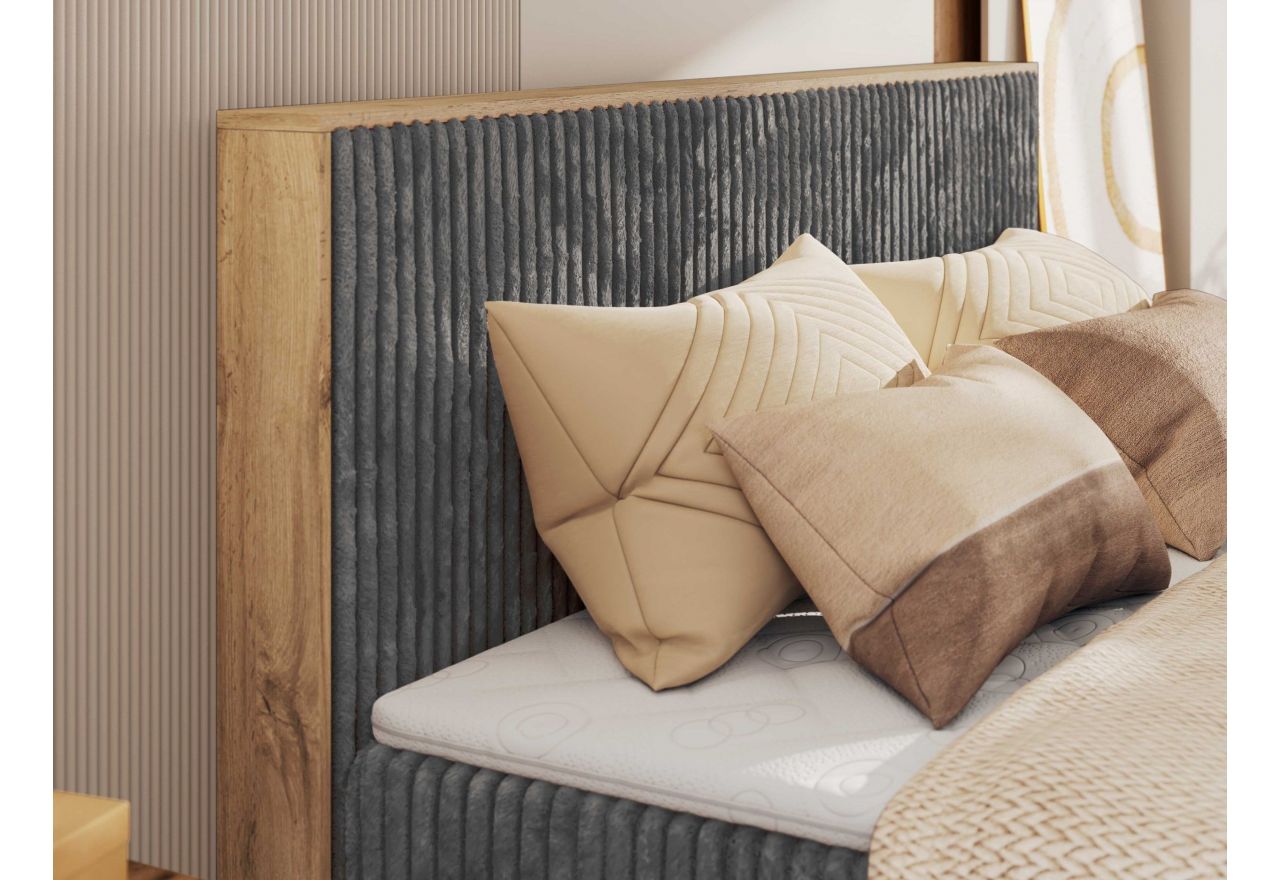 Łóżko kontynentalne WOOD CLASSIC KING 200x200 - H4 - szary, sztruks