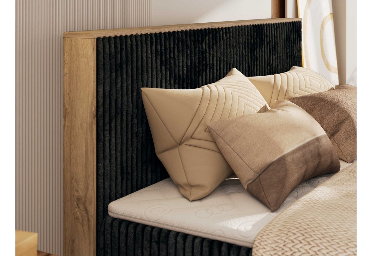 Łóżko kontynentalne WOOD CLASSIC KING 160x200 - H3 - czarny, sztruks