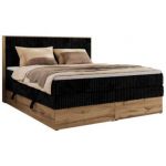 Łóżko kontynentalne WOOD CLASSIC KING 160x200 - H3 - czarny, sztruks