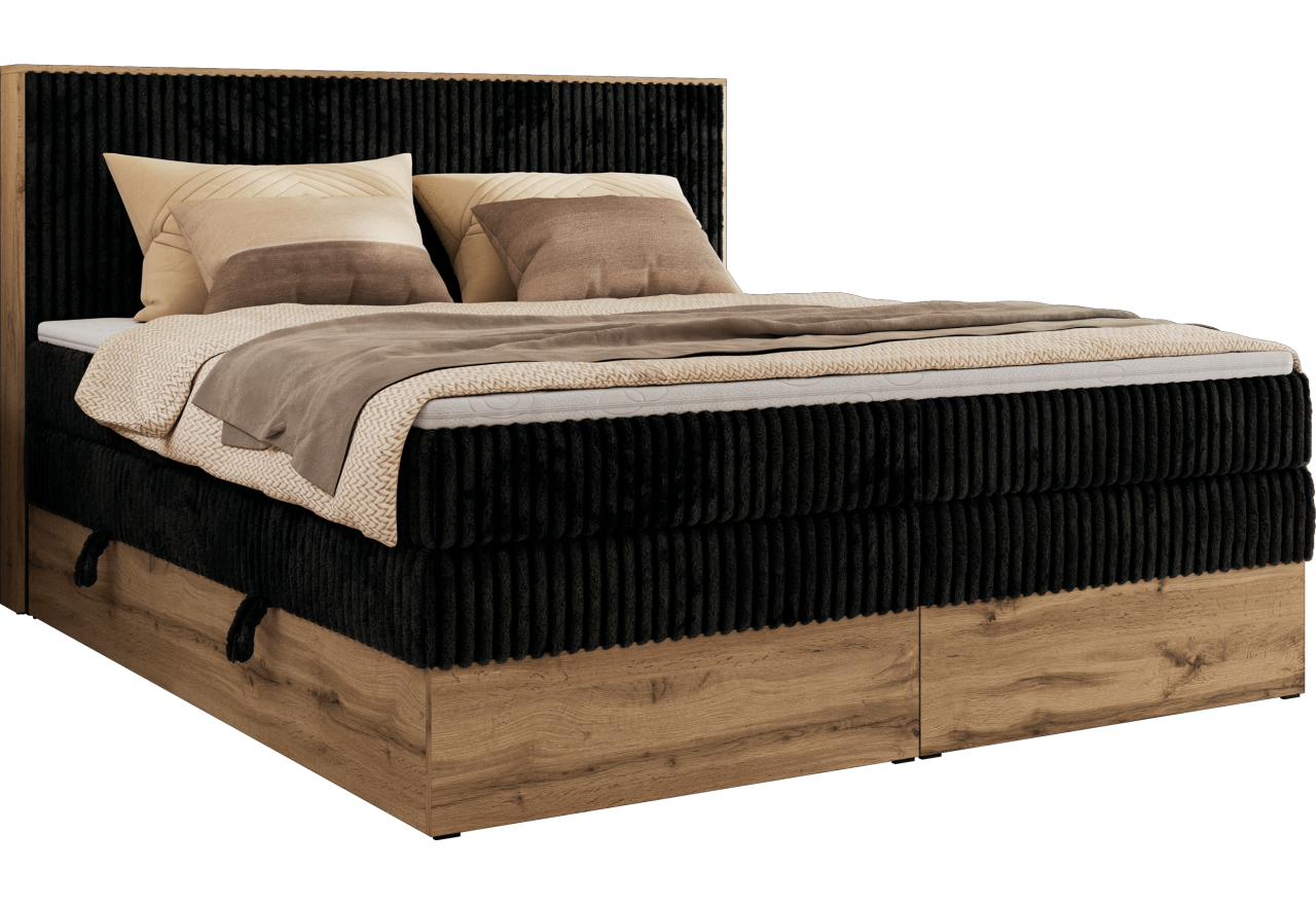 Łóżko kontynentalne WOOD CLASSIC KING 180x200 - H3 - czarny, sztruks