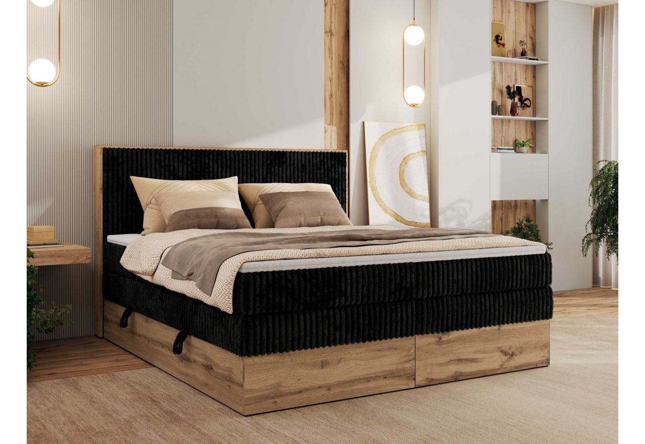 Łóżko kontynentalne WOOD CLASSIC KING 140x200 - H4 - czarny, sztruks