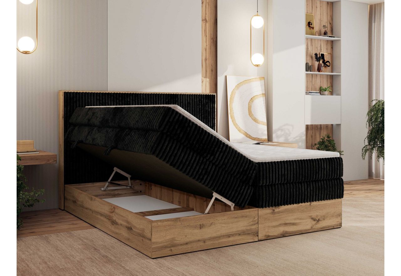 Łóżko kontynentalne WOOD CLASSIC KING 140x200 - H4 - czarny, sztruks