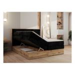 Łóżko kontynentalne WOOD CLASSIC KING 140x200 - H4 - czarny, sztruks