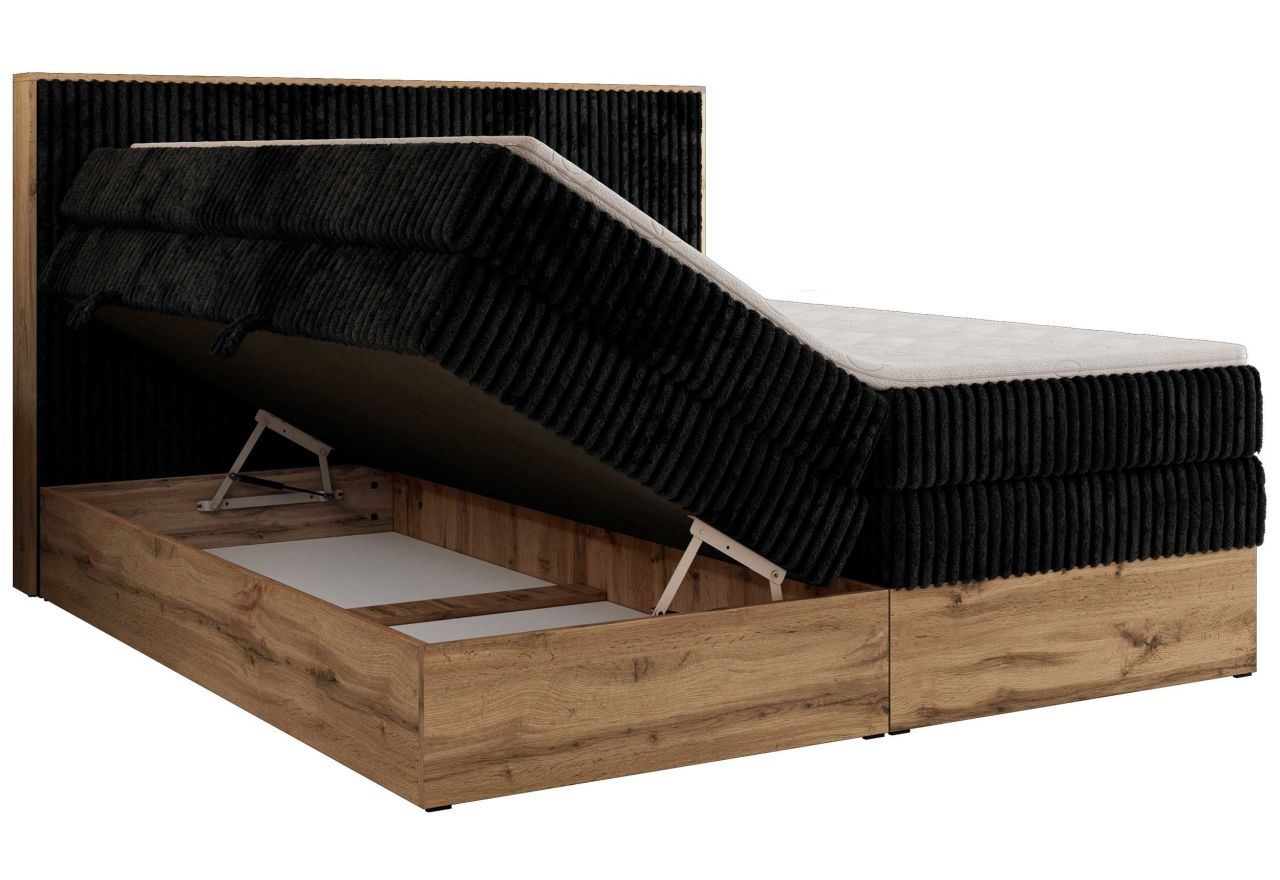Łóżko kontynentalne WOOD CLASSIC KING 160x200 - H4 - czarny, sztruks