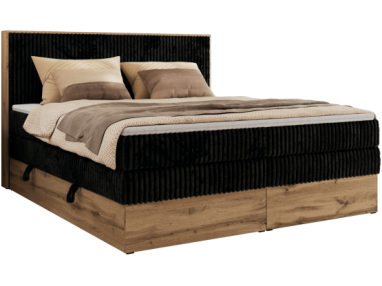 Łóżko kontynentalne WOOD CLASSIC KING 200x200 - H4 - czarny, sztruks