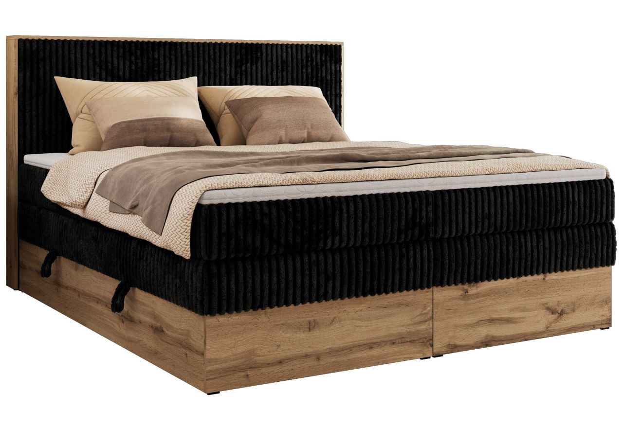 Łóżko kontynentalne WOOD CLASSIC KING 200x200 - H4 - czarny, sztruks