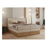 Łóżko kontynentalne WOOD CLASSIC KING 180x200 - H3 - kremowy, struktura