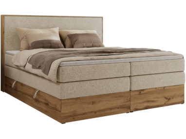 Łóżko kontynentalne WOOD CLASSIC KING 140x200 - H4 - kremowy, struktura