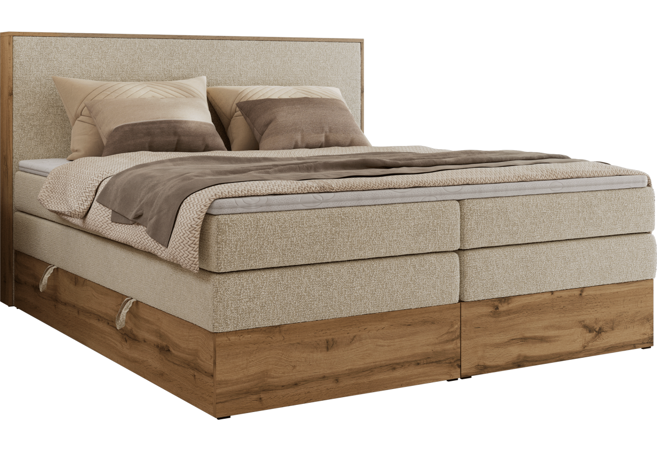 Łóżko kontynentalne WOOD CLASSIC KING 140x200 - H4 - kremowy, struktura